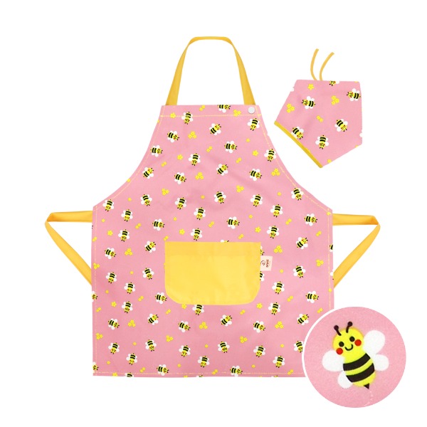 핸드메이드 아동용 캐릭터 버튼형 앞치마-꿀벌 핑크