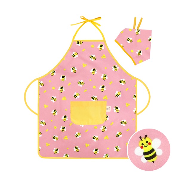 핸드메이드 아동용 캐릭터 목끈형 앞치마-꿀벌 핑크